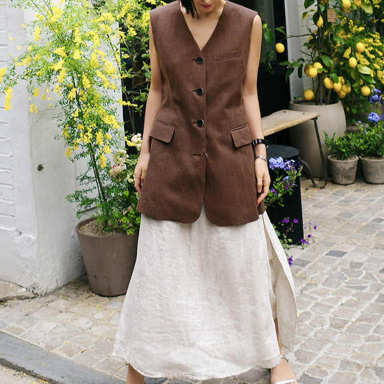 Gilet long en lin à boutons Rei