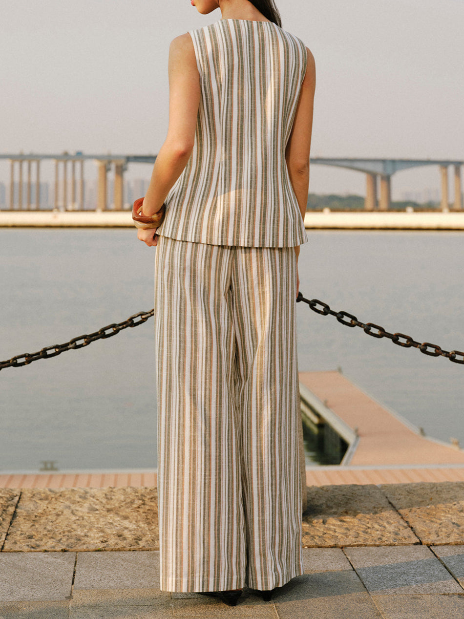 Melika Striped Buttoned Vest And Pant Set