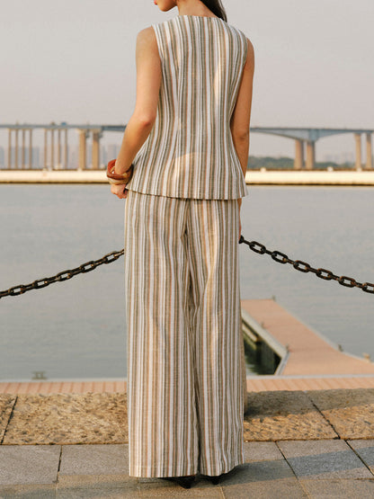 Melika Striped Buttoned Vest And Pant Set
