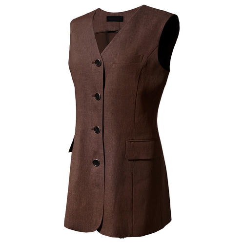 Gilet long en lin à boutons Rei