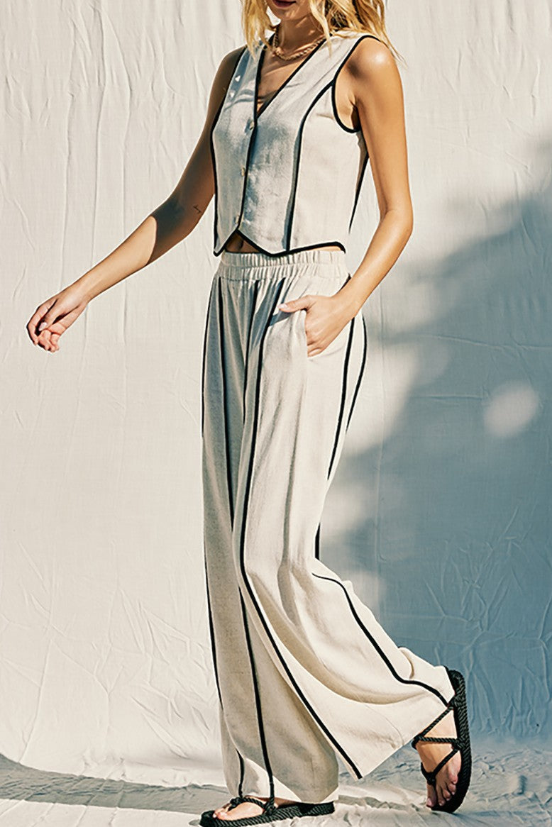 Marleen Linen Blend Striped Vest And Pant Set