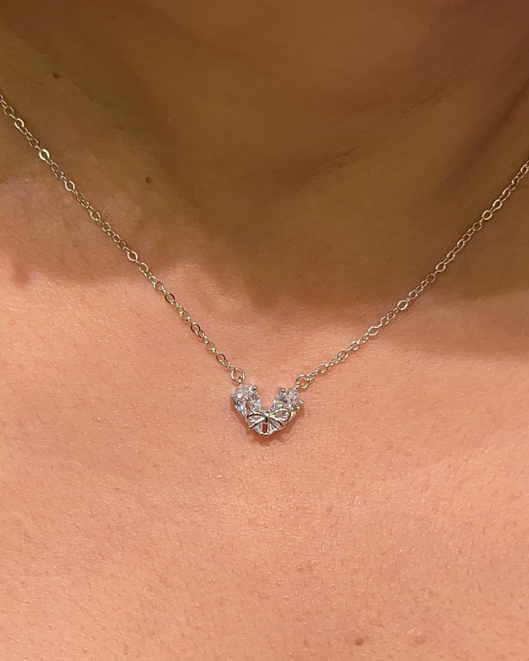 Robin Heart & Bow Pendant Necklace