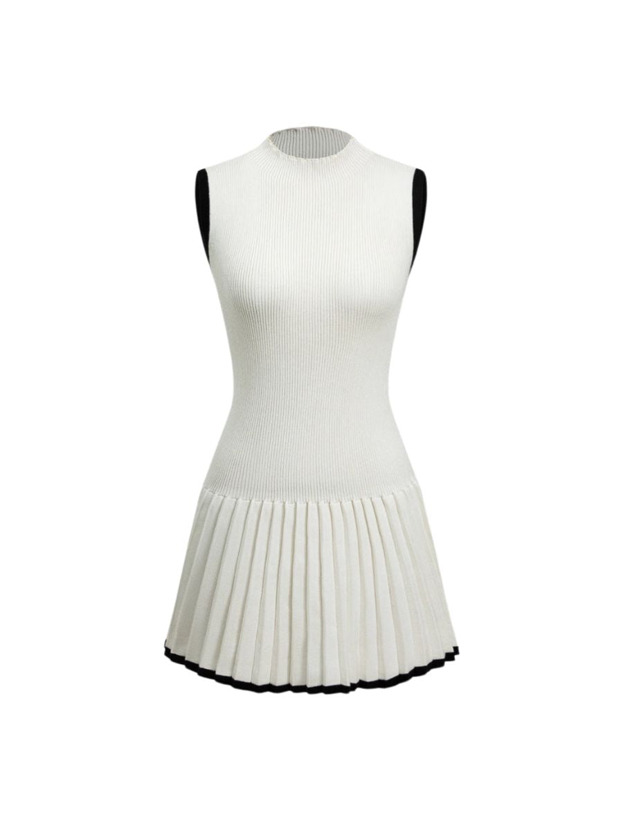 Knit Mini Dress - Women's Colorblock Sleeveless Pleated Mini