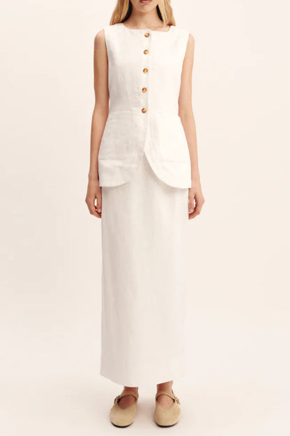 Alberta Linen Blend Skirt And Vest Set