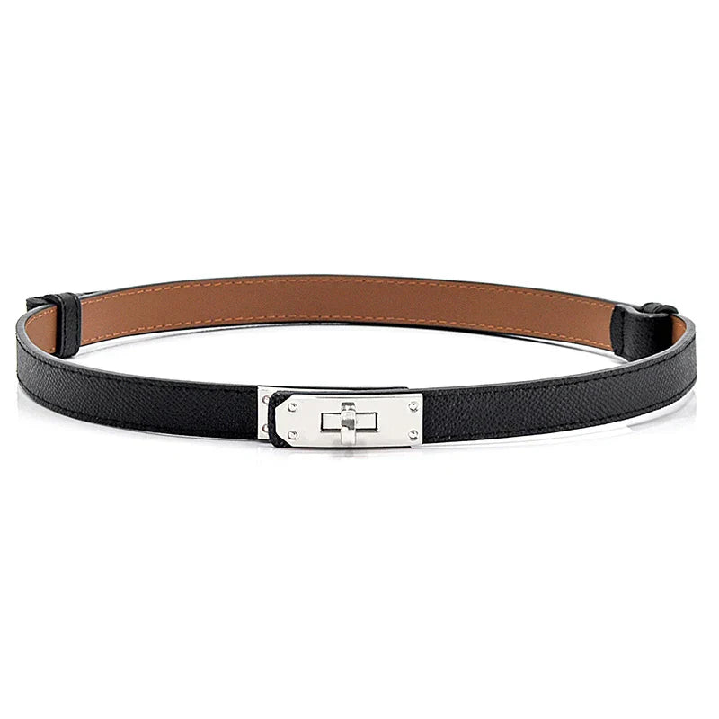 Leather Buckle Belt - Womens Skinny Leather Buckle Belt Accessory