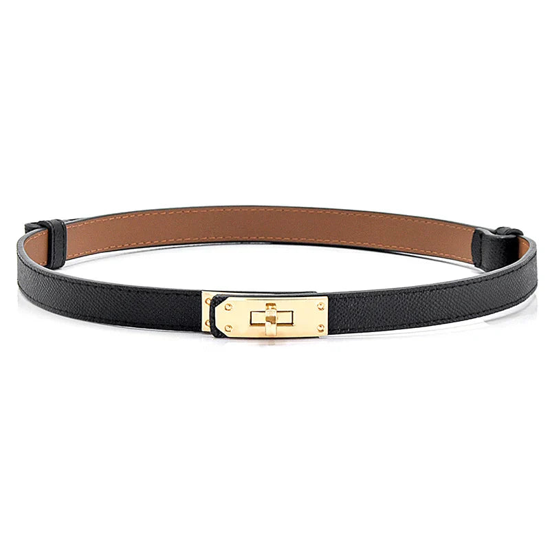 Leather Buckle Belt - Womens Skinny Leather Buckle Belt Accessory