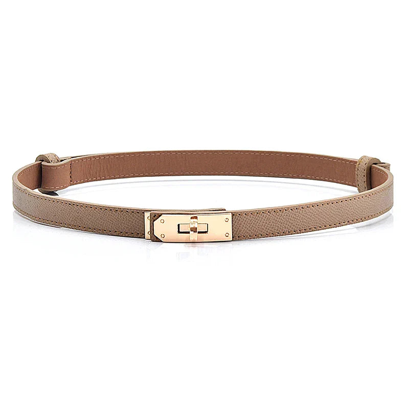 Leather Buckle Belt - Womens Skinny Leather Buckle Belt Accessory