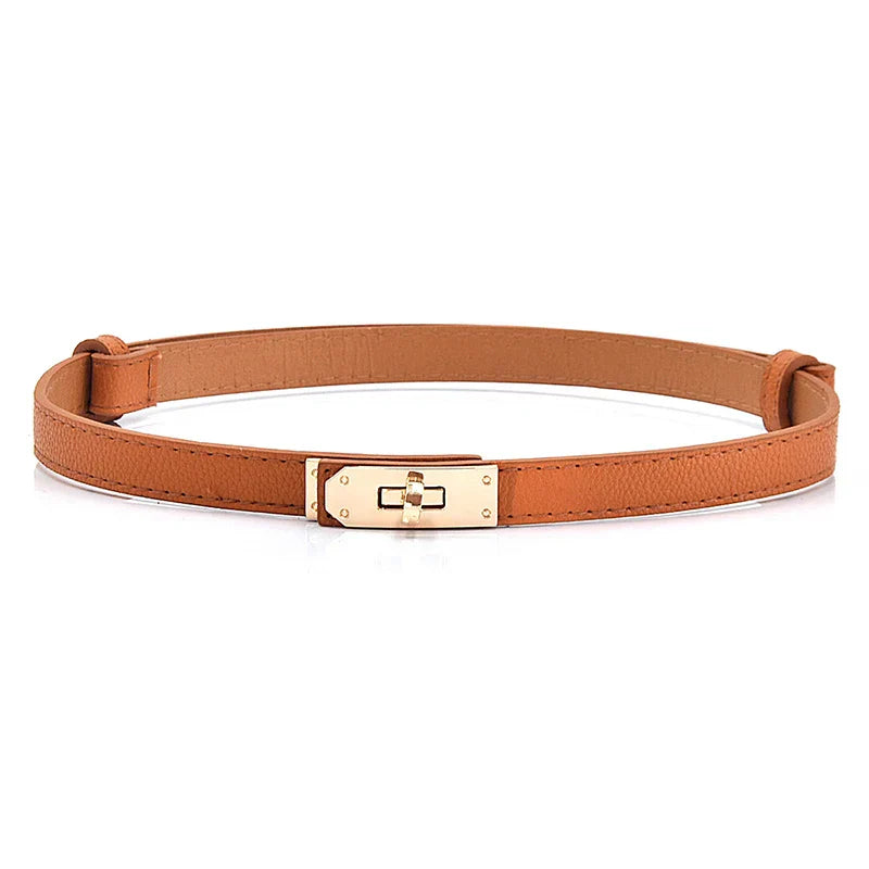 Leather Buckle Belt - Womens Skinny Leather Buckle Belt Accessory