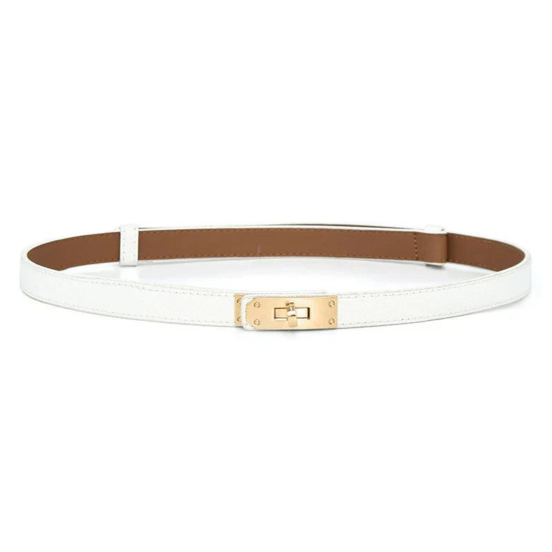 Leather Buckle Belt - Womens Skinny Leather Buckle Belt Accessory