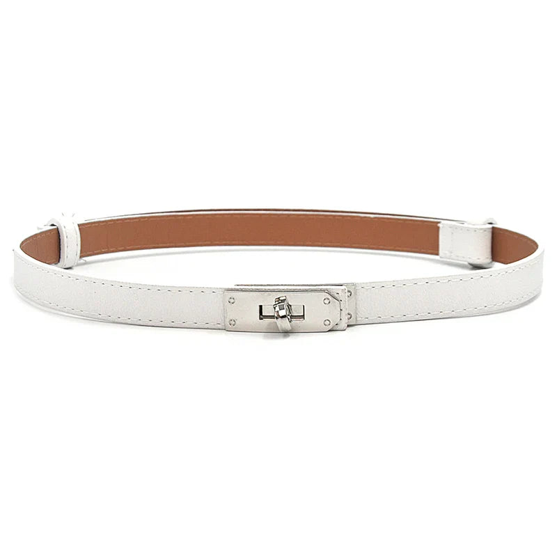 Leather Buckle Belt - Womens Skinny Leather Buckle Belt Accessory