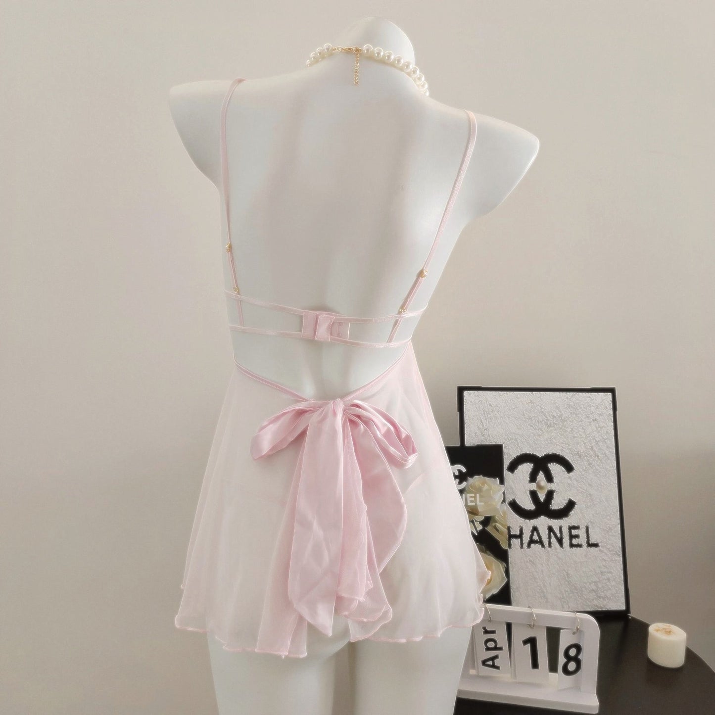 Vintage Babydoll Dress - Womens Sheer Bow-Tied Style Babydoll Dress