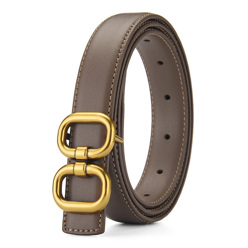 Cowhide Belt- Woman's Double Ring Buckle Belt