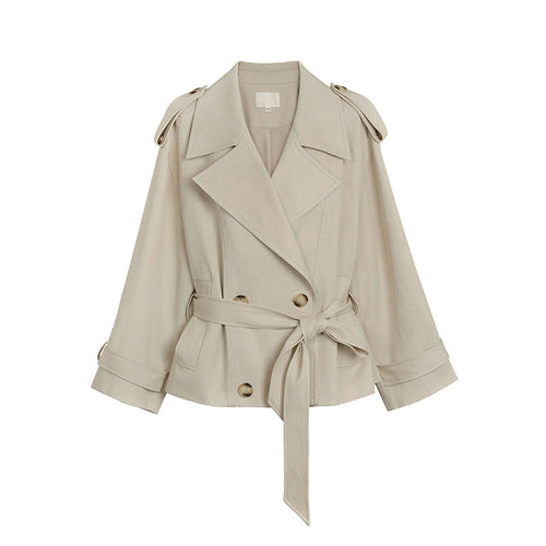 Short Trench Coat - Women's Belted Double-Breasted Short Trench Coat