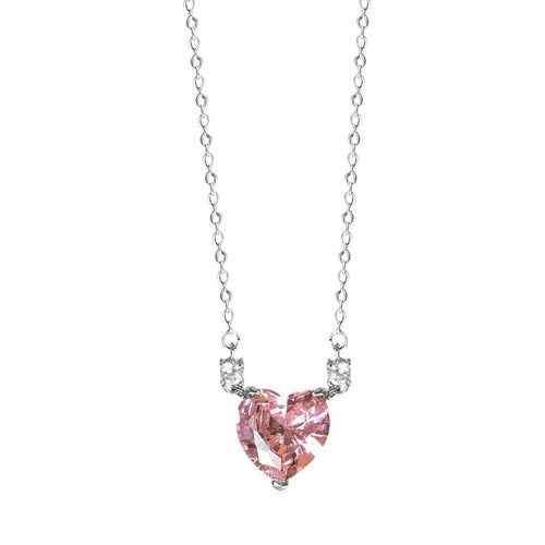 Zavia 925 Sterling Silver Pink Heart Necklace