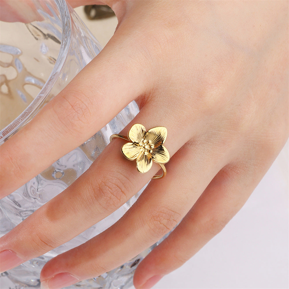 Gold Floral Ring - Woman's Gold Adjustable Floral Ring