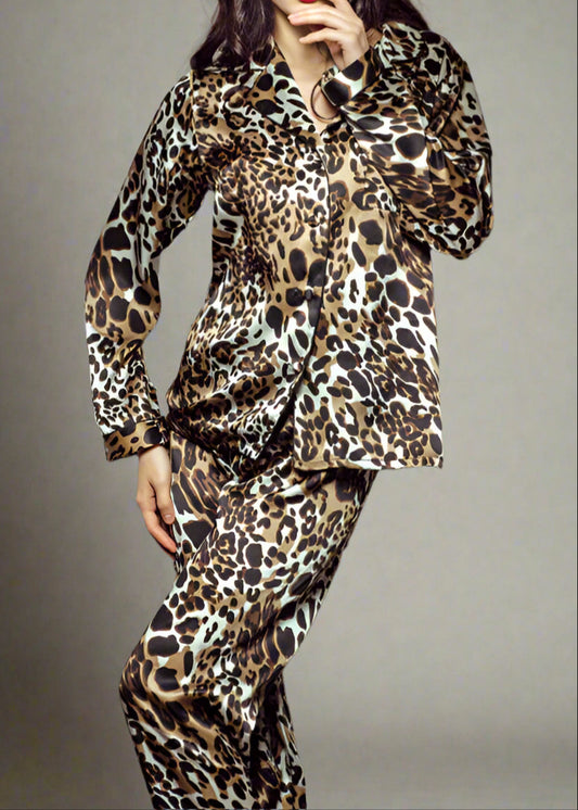 Desiree Leopard Print Silk Pajama Set