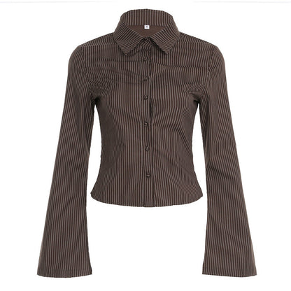 Long Sleeve Button Shirt - Women's Stripe Slim Waist for all Occasion