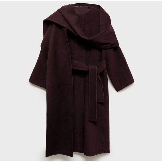 Wool Wrap Coat - Women’s Long Belted Wrap Thick Wool Scarf Trench Coat