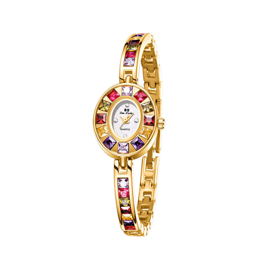 Vintage Styled Watch - Elegant Gemstone Accents Timepiece