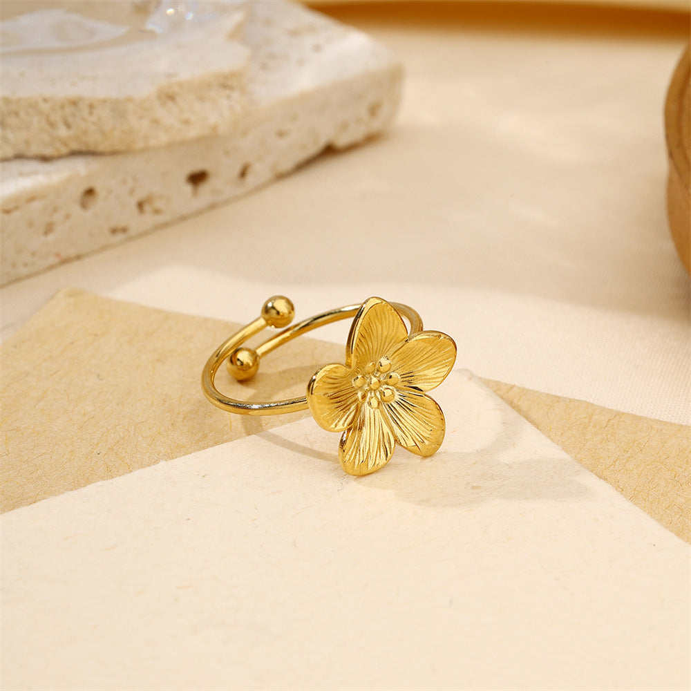 Gold Floral Ring - Woman's Gold Adjustable Floral Ring