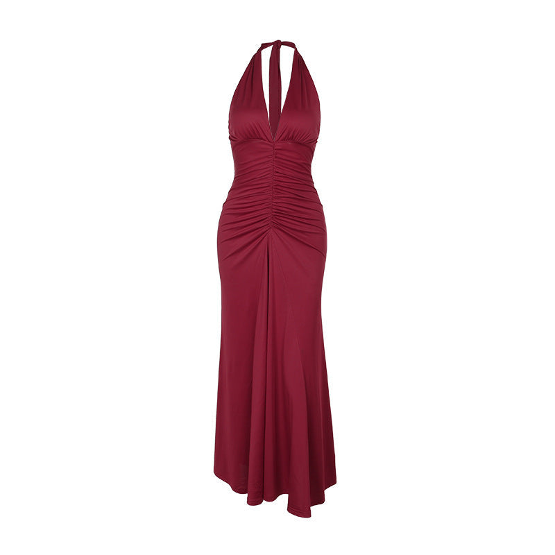 Halter maxi dress red christmas dress