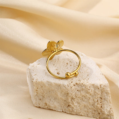 Gold Floral Ring - Woman's Gold Adjustable Floral Ring