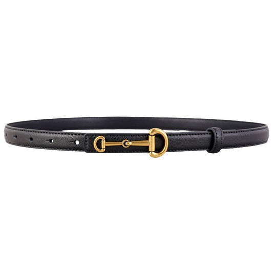 Victoria Horseshoe Buckle Belt with polished horseshoe-shaped buckle and sleek leather strap.