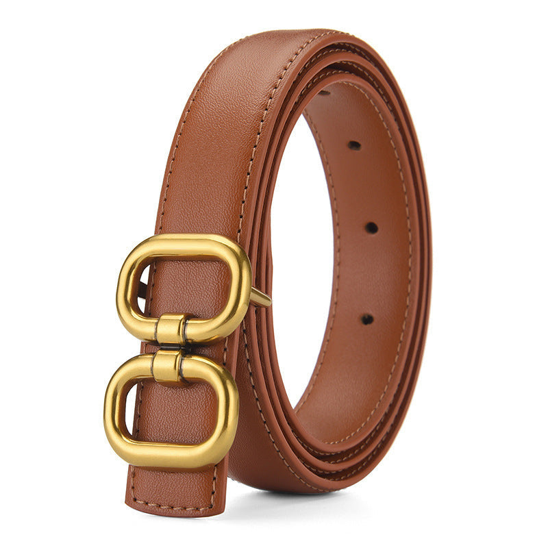 Cowhide Belt- Woman's Double Ring Buckle Belt