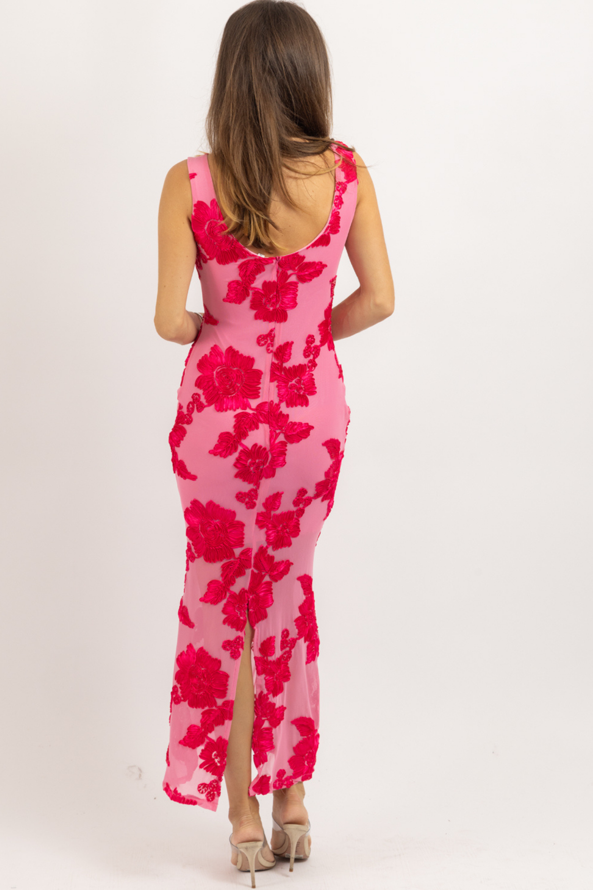 Pink floral maxi dress