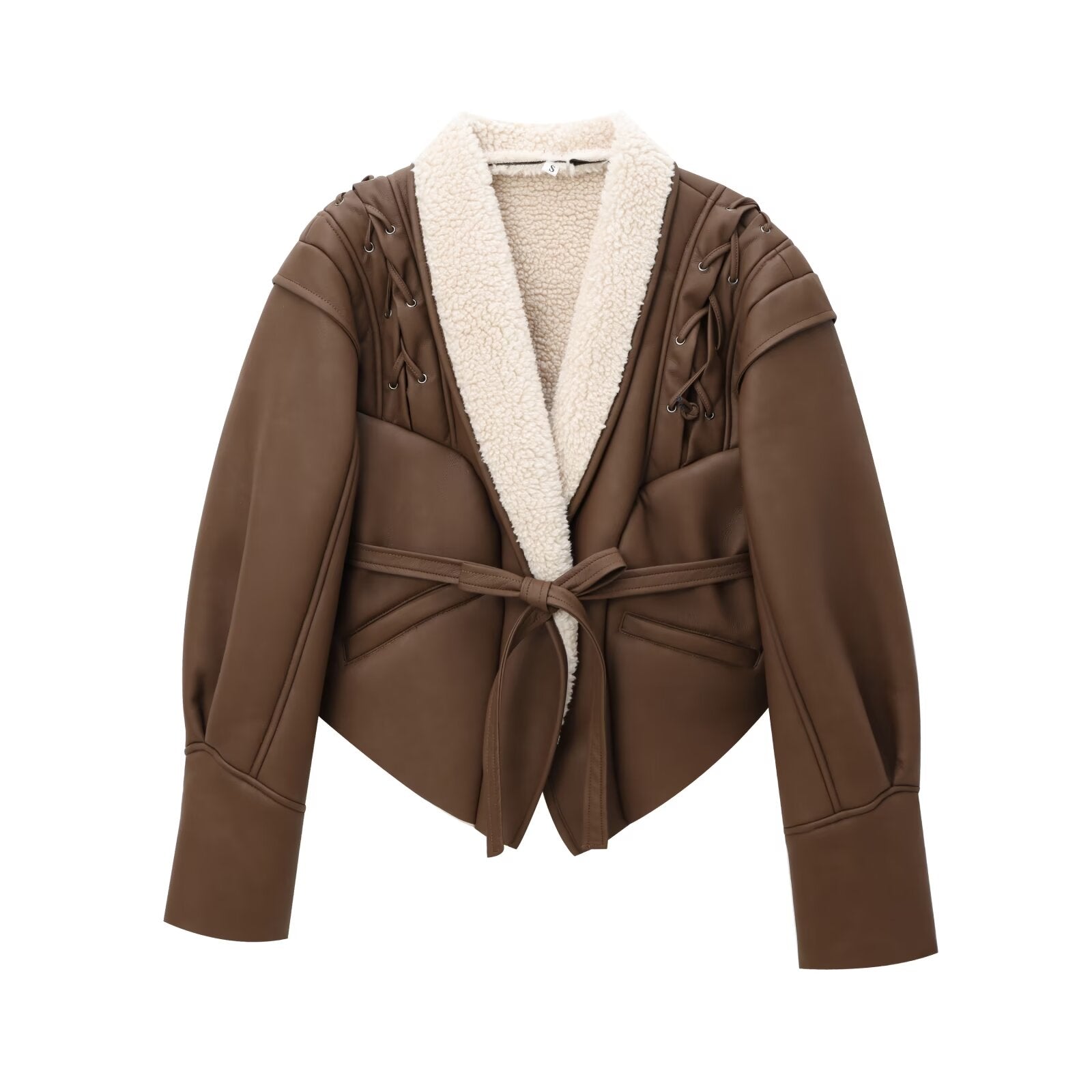 Shearling Jacket - Women’s Faux Leather Belted Shearling Jacket