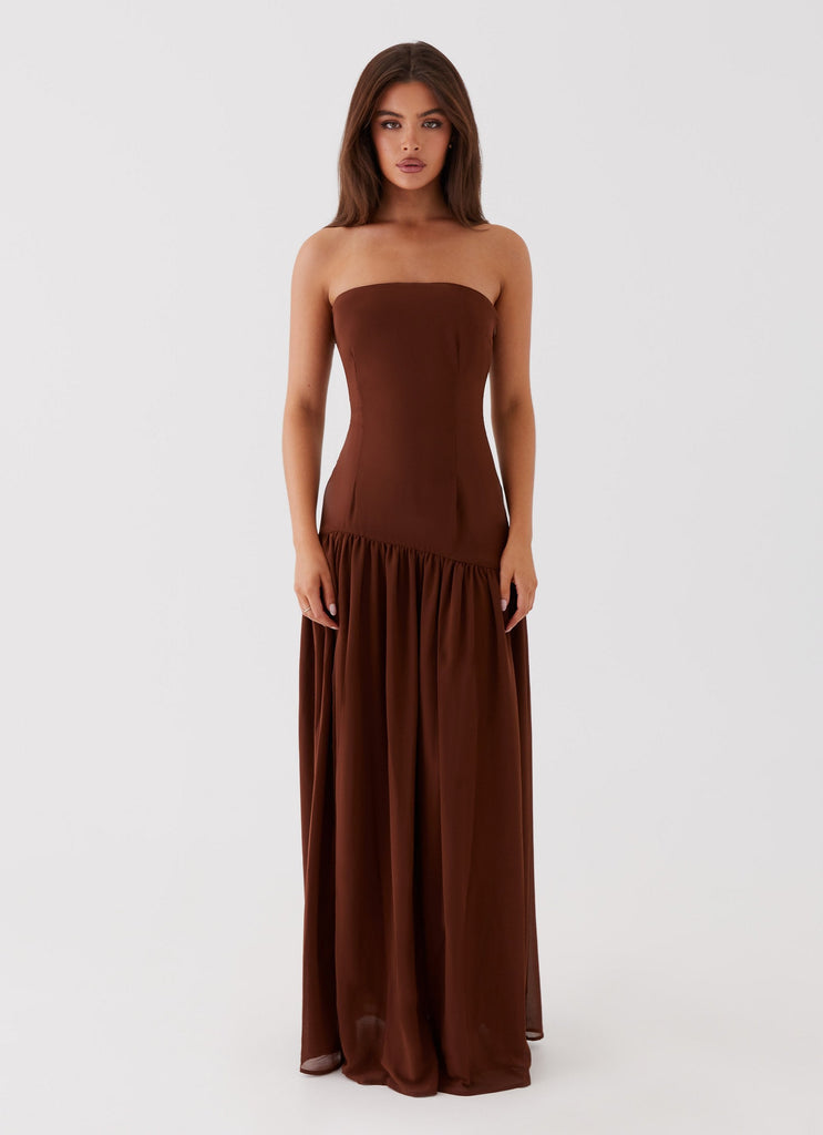 Strapless Maxi Dress - Womens Strapless Neckline Side Front Split Maxi