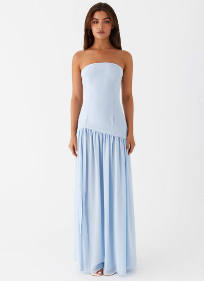 Strapless Maxi Dress - Womens Strapless Neckline Side Front Split Maxi