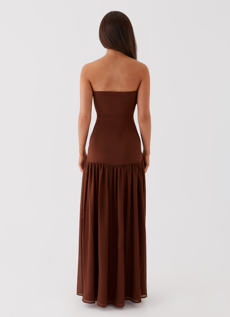 Strapless Maxi Dress - Womens Strapless Neckline Side Front Split Maxi