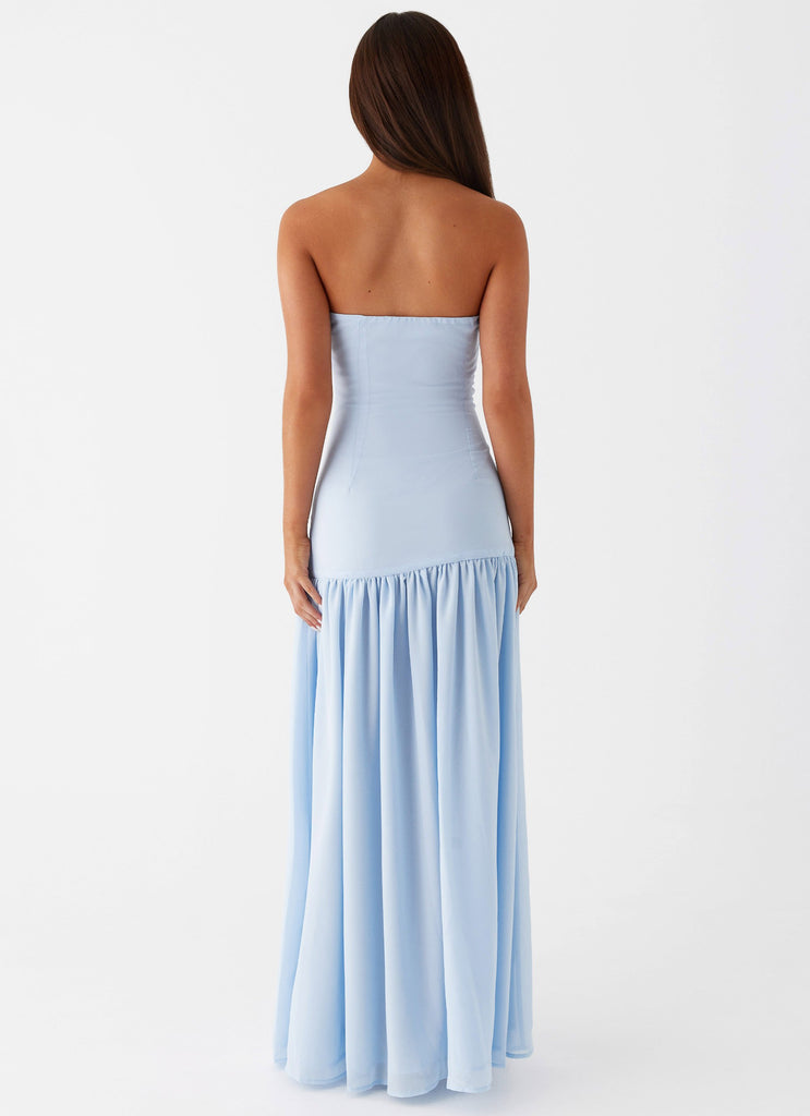 Strapless Maxi Dress - Womens Strapless Neckline Side Front Split Maxi