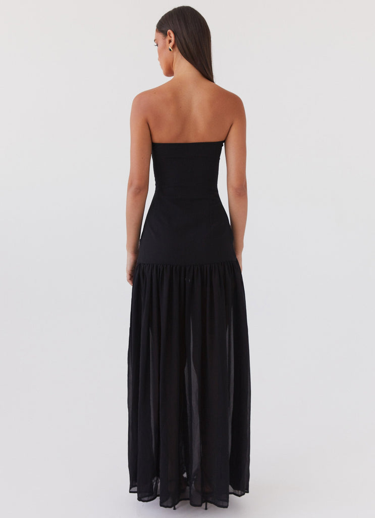 Strapless Maxi Dress - Womens Strapless Neckline Side Front Split Maxi