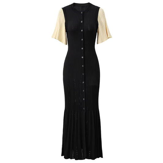 Paisley Button-down Ribbed Knit Midi Dress