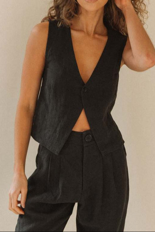 Gilet in lino con bottoni Fiorella