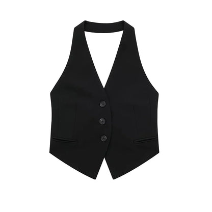 Halter Vest - Womens Halter Neck Button Vest Top