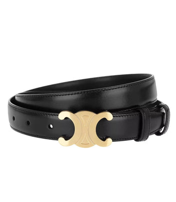 Womens Leather Belt - Classy Leather Thin Belt With Gold Accentss