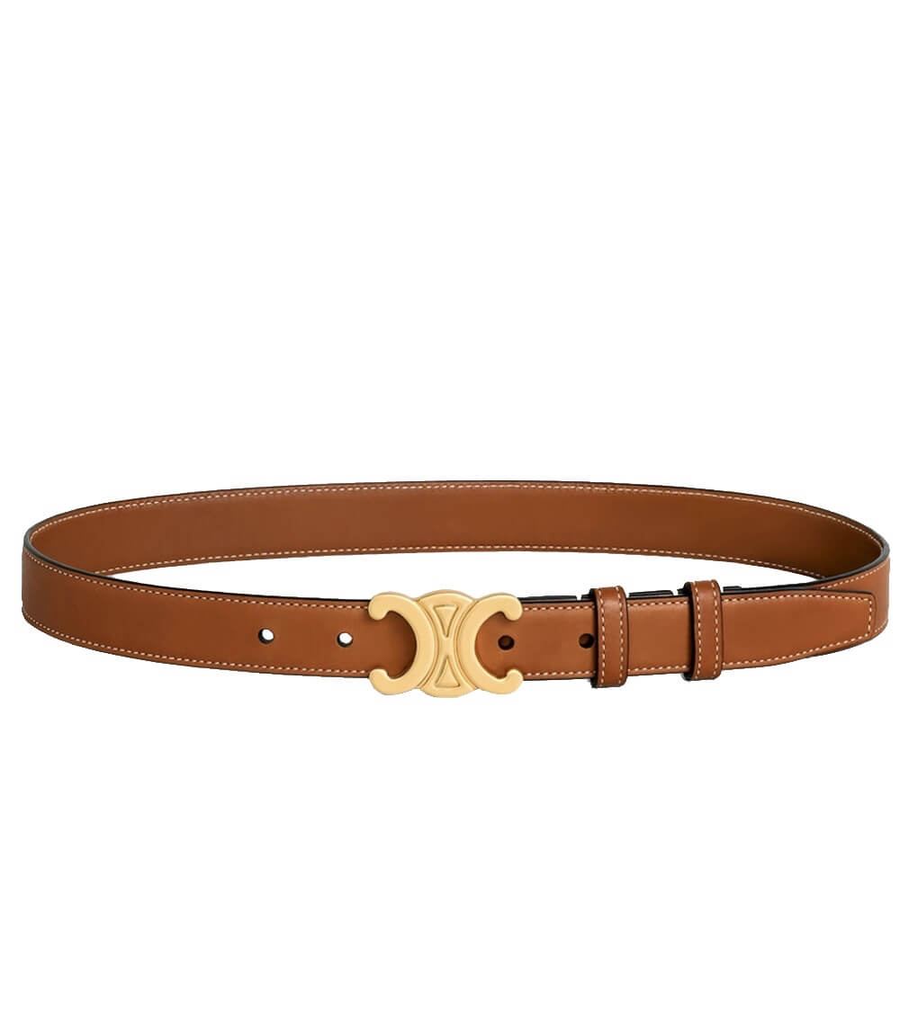 Womens Leather Belt - Classy Leather Thin Belt With Gold Accentss