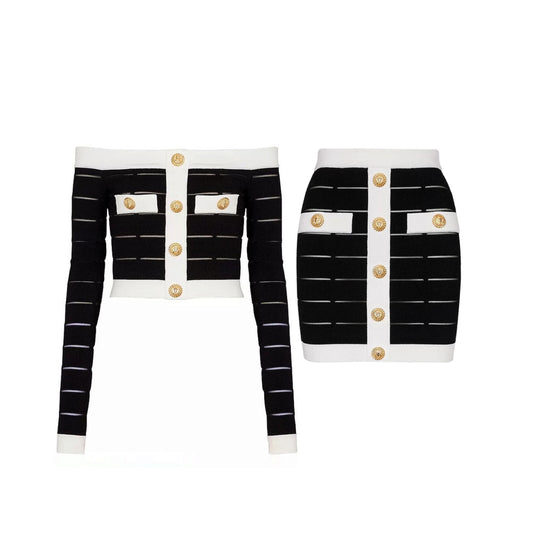 Janine Contrast Top & Mini Skirt Set