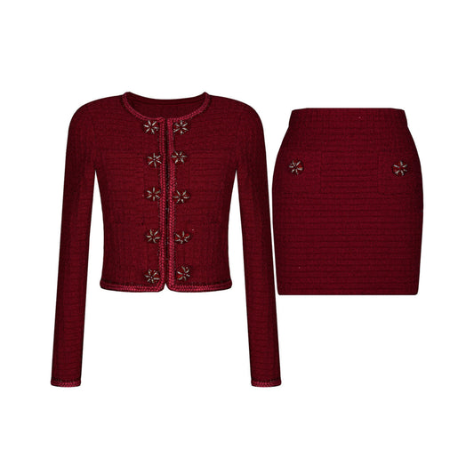 Lorna Embellished Short Jacket & Skirt Tweed Set