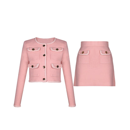 Bonnie Ribbed Buttoned Knit Jacket & Skirt Set