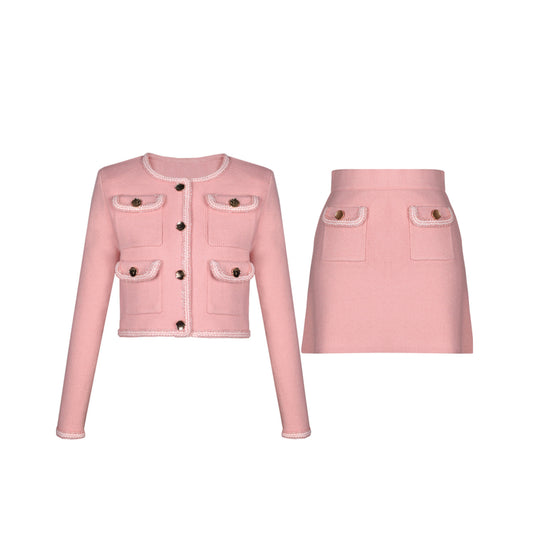 Bonnie Ribbed Buttoned Knit Jacket & Skirt Set