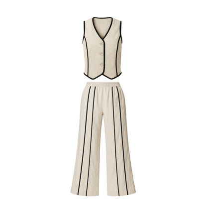 Marleen Linen Blend Striped Vest And Pant Set