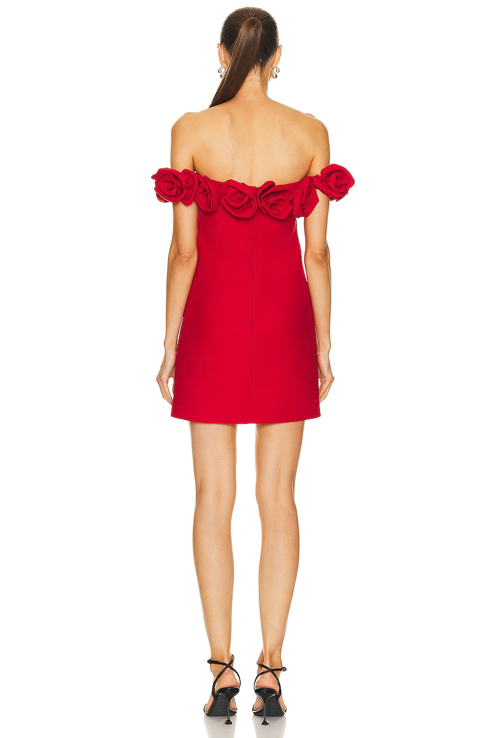 Red Mini Dress - Women's Off Shoulder Rose-Detail Holiday Dress