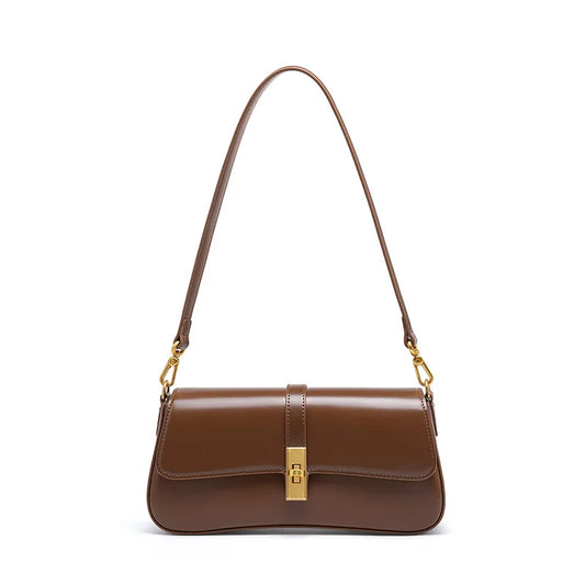 Nathalie Simple leather shoulder purse with adjustable strap and polished hardware.