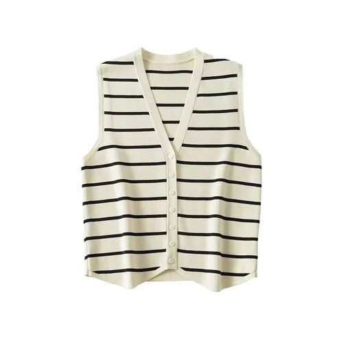 Marcella button knit striped vest with V-neck and button-down front.