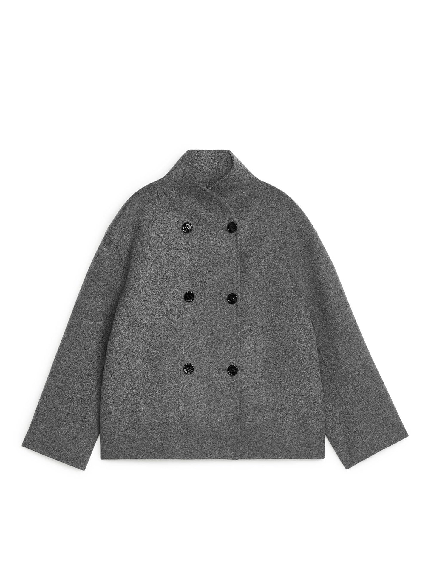 Wool Short Coat - Women’s Buttoned High Neck Wool Short Coat