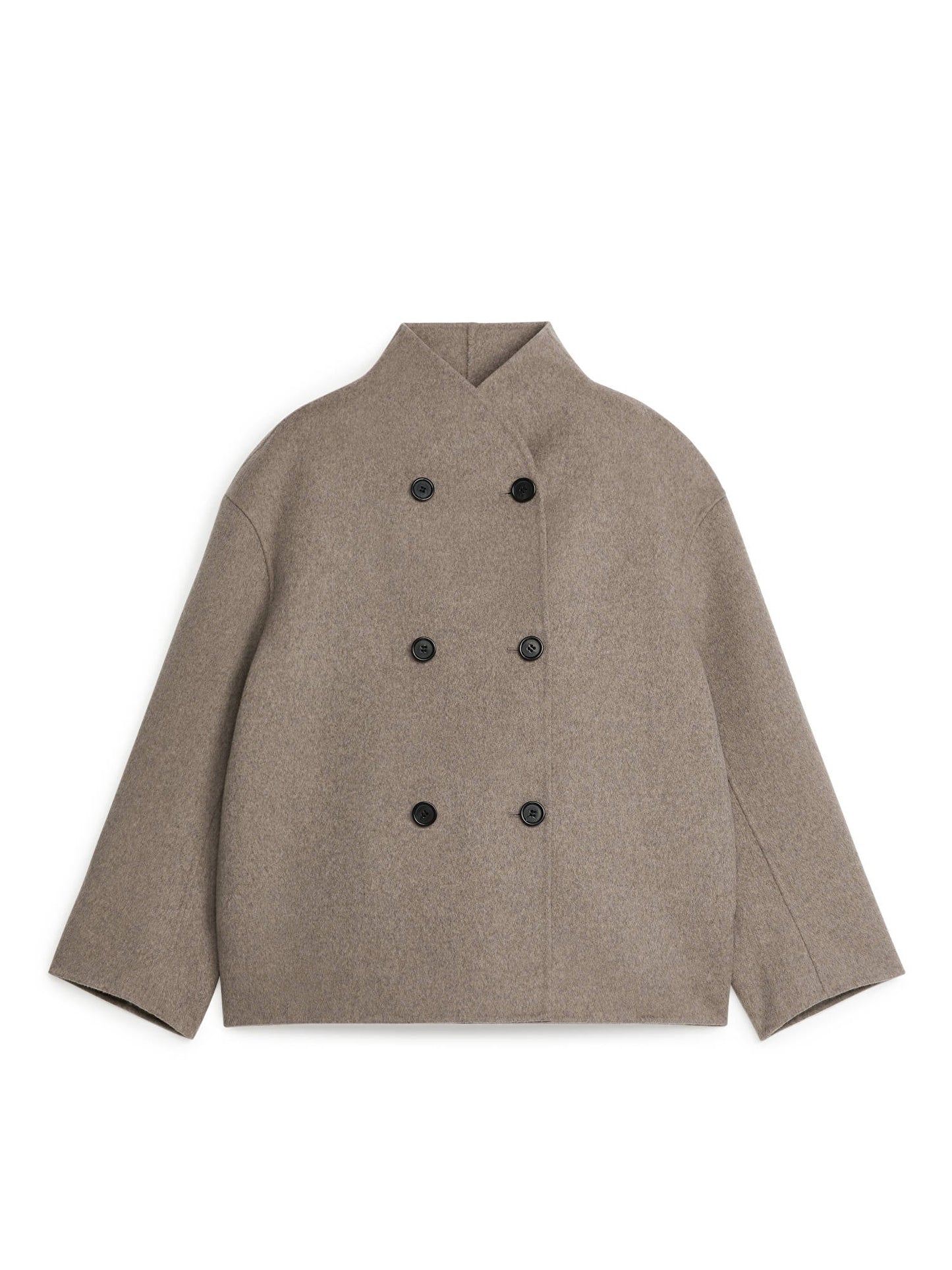 Wool Short Coat - Women’s Buttoned High Neck Wool Short Coat